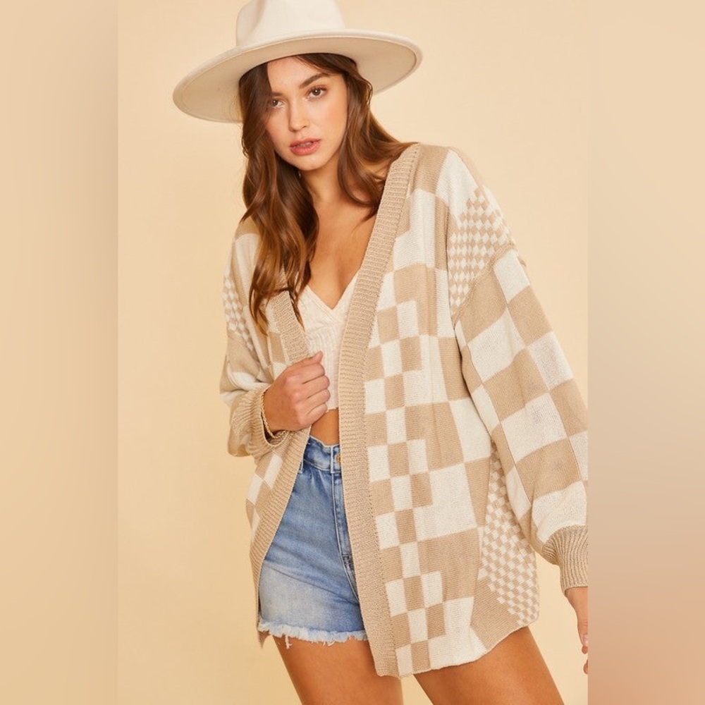 Cozy “Latte” Checkered Cardigan